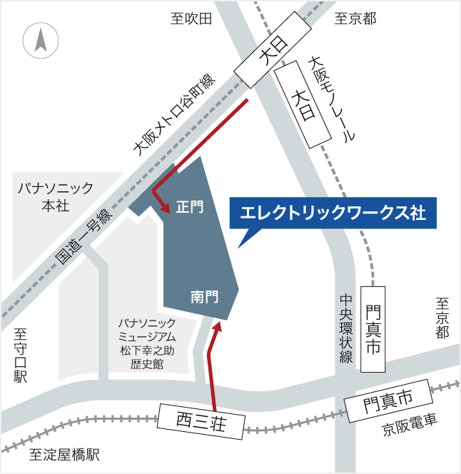 イラスト:大阪(門真)までのアクセスマップ