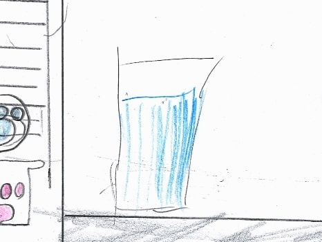 太陽、水の入ったコップが置かれている機械のイラスト