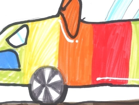 カラフルな車が酸素を排出しているイラスト