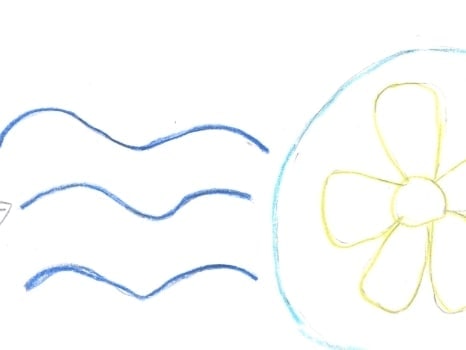 扇風機から酸素が出ているイラスト