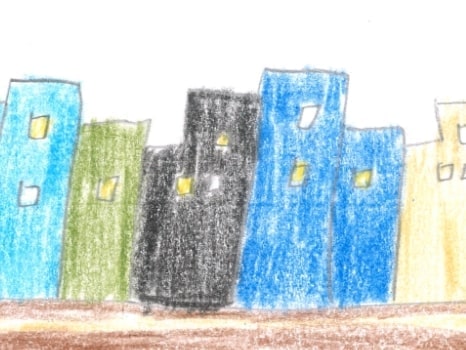 土地をのせたドローンが飛んでいるイラスト