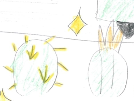 地球の下に。車、植物、笑顔の人が描かれたイラスト