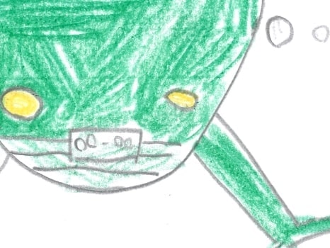 プロペラが4つついた緑色の機械のイラスト