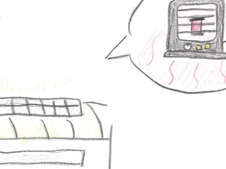 ソーラーパネルがついた学校のイラスト