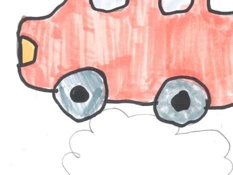 赤い車が空を飛んでいるイラスト