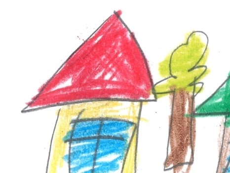 木と色とりどりの家がたくさん並んでいるイラスト