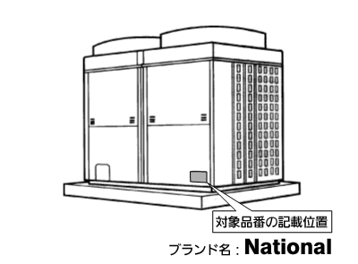 対象品番は室外機本体の正面右側下のラベルに記載(ブランド名:ナショナル)