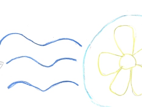 扇風機から酸素が出ているイラスト