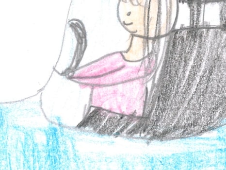 水色と紫と青色で着色された車のイラスト