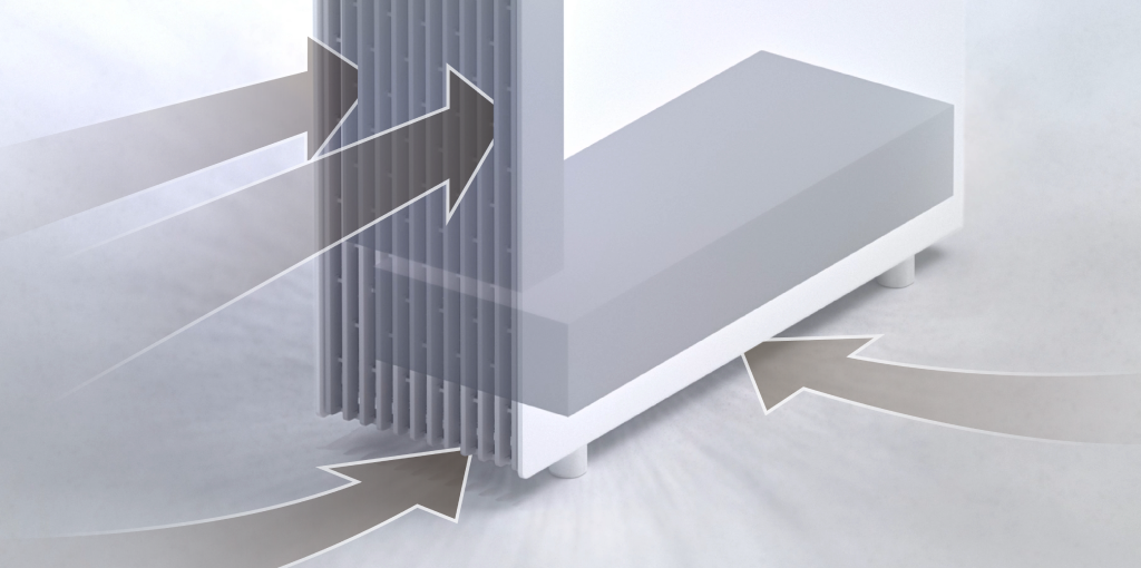 前面だけでなく、本体の底面からも空気を吸い込める設計