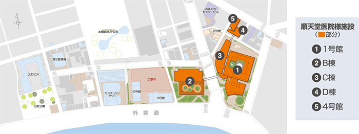 順天堂大学 本郷・お茶の水キャンパスマップ(本部)