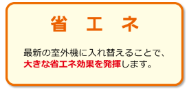 【省エネ】最新の室外機に入れ替えることで、大きな省エネ効果を発揮します。