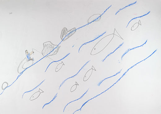 川にいる魚をつっている人