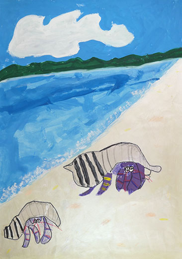 ヤドカリと海