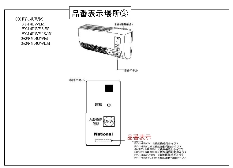 品番表示場所