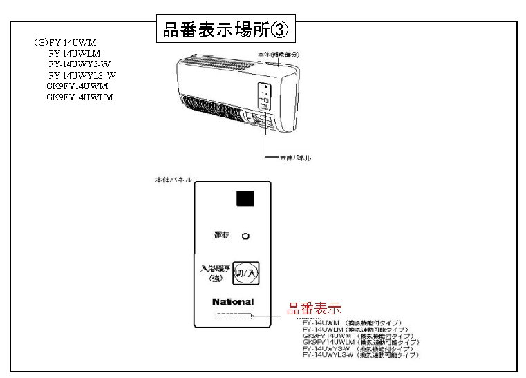 品番表示場所