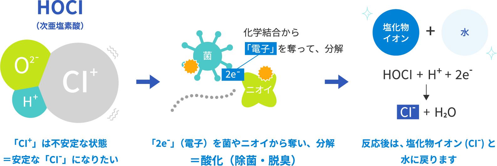 次亜塩素酸(HOCl)の分解メカニズムイメージ
