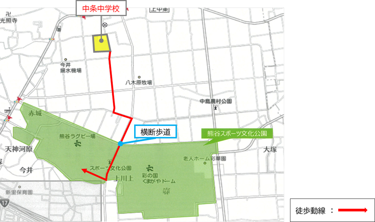画像:中条中学校 駐車場 地図
